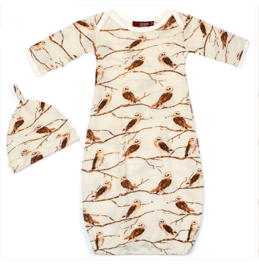 Milkbarn Gown and Hat Set, Owls