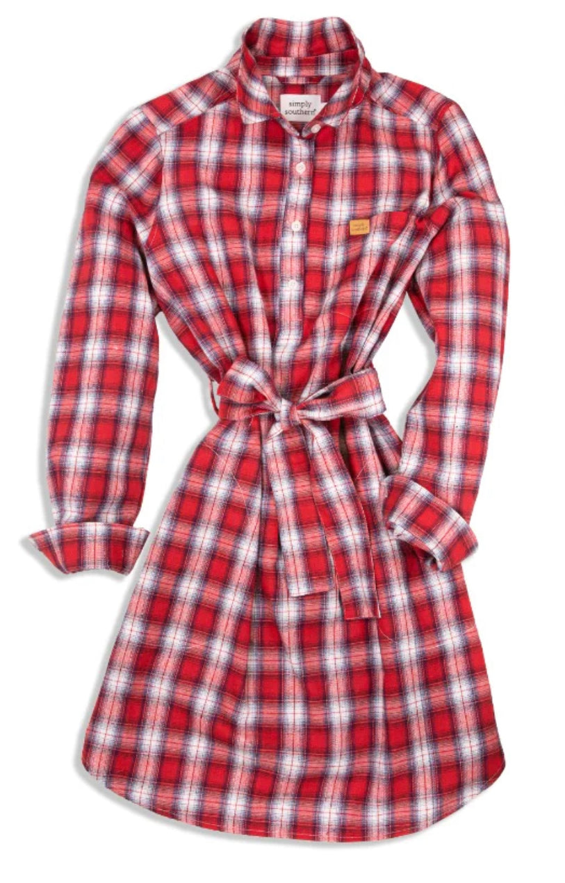 Simply Southern Button Down Flannel Dress Stewart