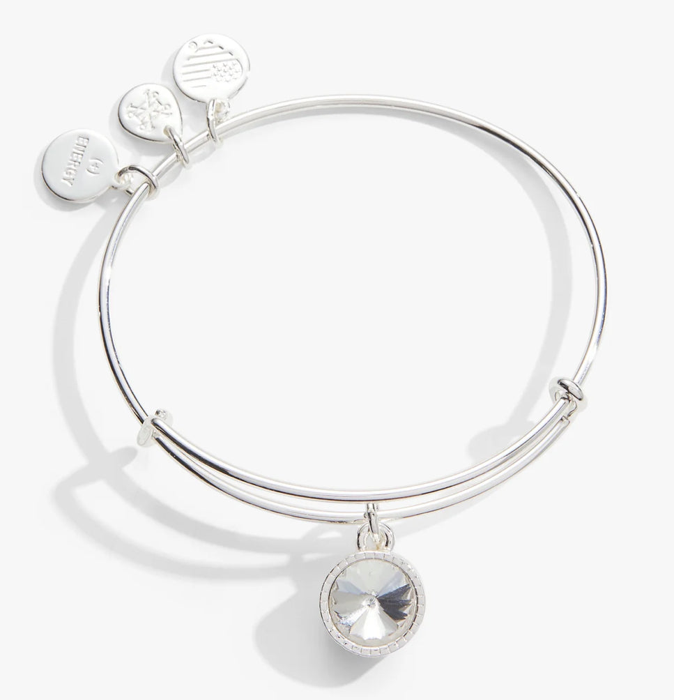 Alex and Ani, April Clear Crystal Birthstone Charm Bangle, Silver