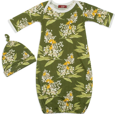 Milkbarn Gown and Hat Set, Green Floral