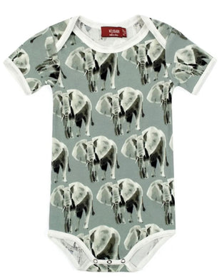 Milkbarn Short Sleeve One Piece , Grey Elephant