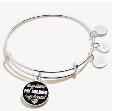 Alex and Ani, My Hero My Soldier My Heart Charm Bangle Shiny Silver