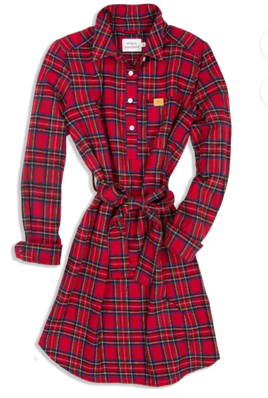 Simply Southern Button Down Flannel Dress Tartan