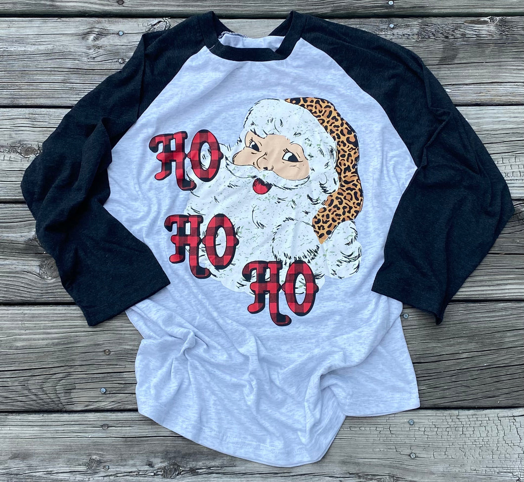 HO HO HO Santa Christmas Raglan Tee