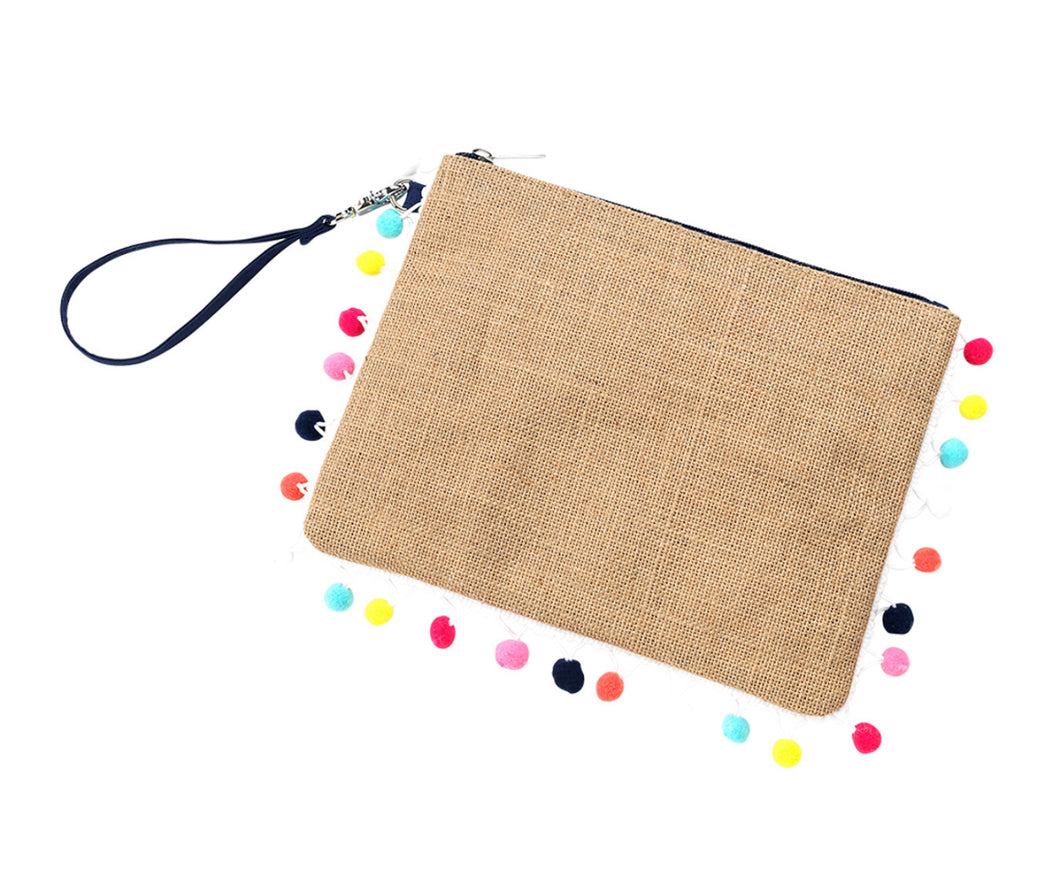 Vivi & Lou Multi-Colored Pom-Pom Clutch Bag