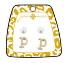 Block Initial With Pearl Earring Set