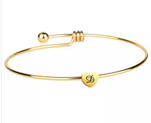 Initial Bangle Bracelet Dainty Heart Gold