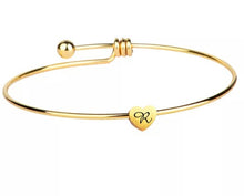 Initial Bangle Bracelet Dainty Heart Gold