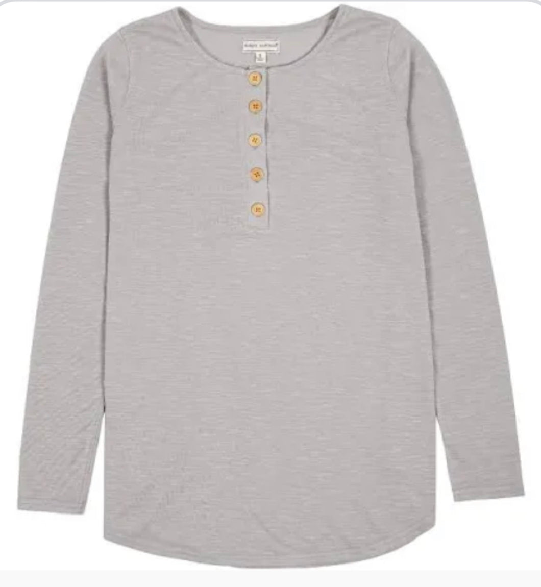 Simply Southern Henley Long Sleeve Light Grey