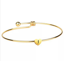 Initial Bangle Bracelet Dainty Heart Gold