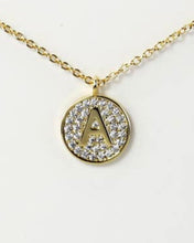 Gold Micro Pave Disk Initial Necklace