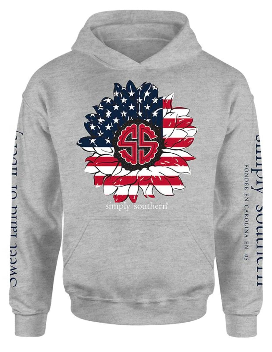 SIMPLY SOUTHERN PREPPY USA SUNFLOWER PULLOVER HOODIE