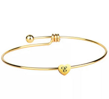 Initial Bangle Bracelet Dainty Heart Gold