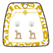 Block Initial With Pearl Earring Set