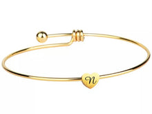 Initial Bangle Bracelet Dainty Heart Gold