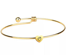 Initial Bangle Bracelet Dainty Heart Gold