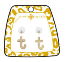 Block Initial With Pearl Earring Set