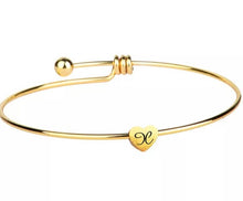 Initial Bangle Bracelet Dainty Heart Gold