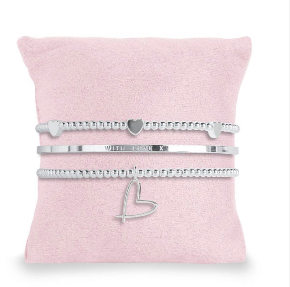 Katie Loxton ~ OCCASION GIFT BOX - WITH LOVE - 3 SILVER STACKING BRACELETS