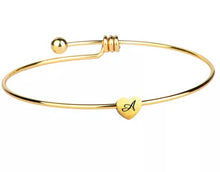 Initial Bangle Bracelet Dainty Heart Gold