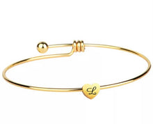 Initial Bangle Bracelet Dainty Heart Gold