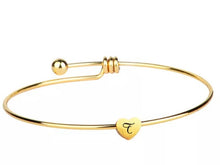 Initial Bangle Bracelet Dainty Heart Gold