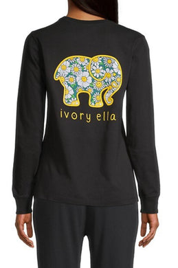 Ivory Ella Black Happy Flowers Tshirt