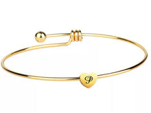 Initial Bangle Bracelet Dainty Heart Gold