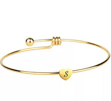 Initial Bangle Bracelet Dainty Heart Gold