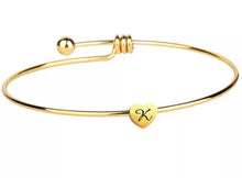 Initial Bangle Bracelet Dainty Heart Gold