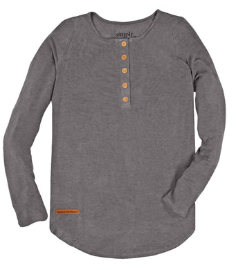 Simply Southern Henley Long Sleeve Dark Grey