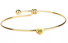 Initial Bangle Bracelet Dainty Heart Gold