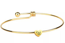 Initial Bangle Bracelet Dainty Heart Gold