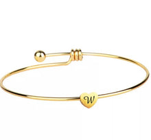 Initial Bangle Bracelet Dainty Heart Gold