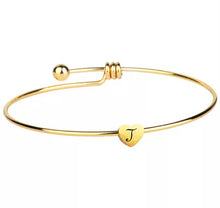 Initial Bangle Bracelet Dainty Heart Gold