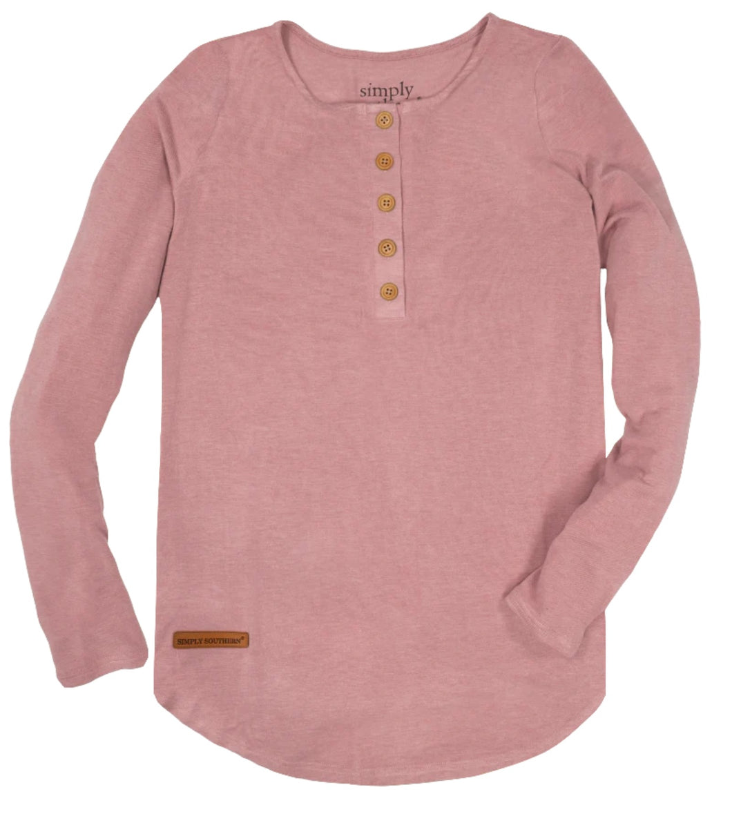 Simply Southern Henley Long Sleeve Rose