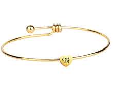 Initial Bangle Bracelet Dainty Heart Gold