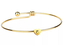 Initial Bangle Bracelet Dainty Heart Gold