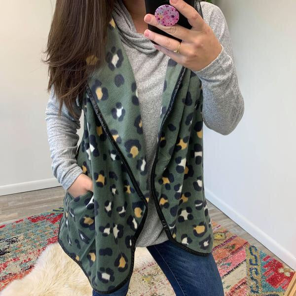 Simply Southern ~ Olive Leopard Fleece Vest