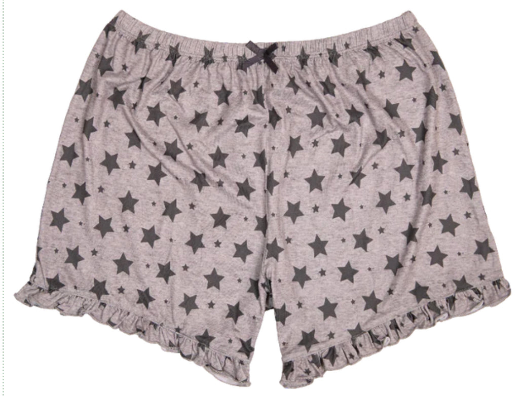 Simply Southern Ruffle Sleep Shorts Gray with Black Stars