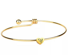 Initial Bangle Bracelet Dainty Heart Gold