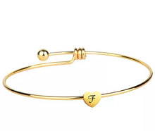 Initial Bangle Bracelet Dainty Heart Gold