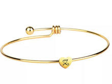 Initial Bangle Bracelet Dainty Heart Gold